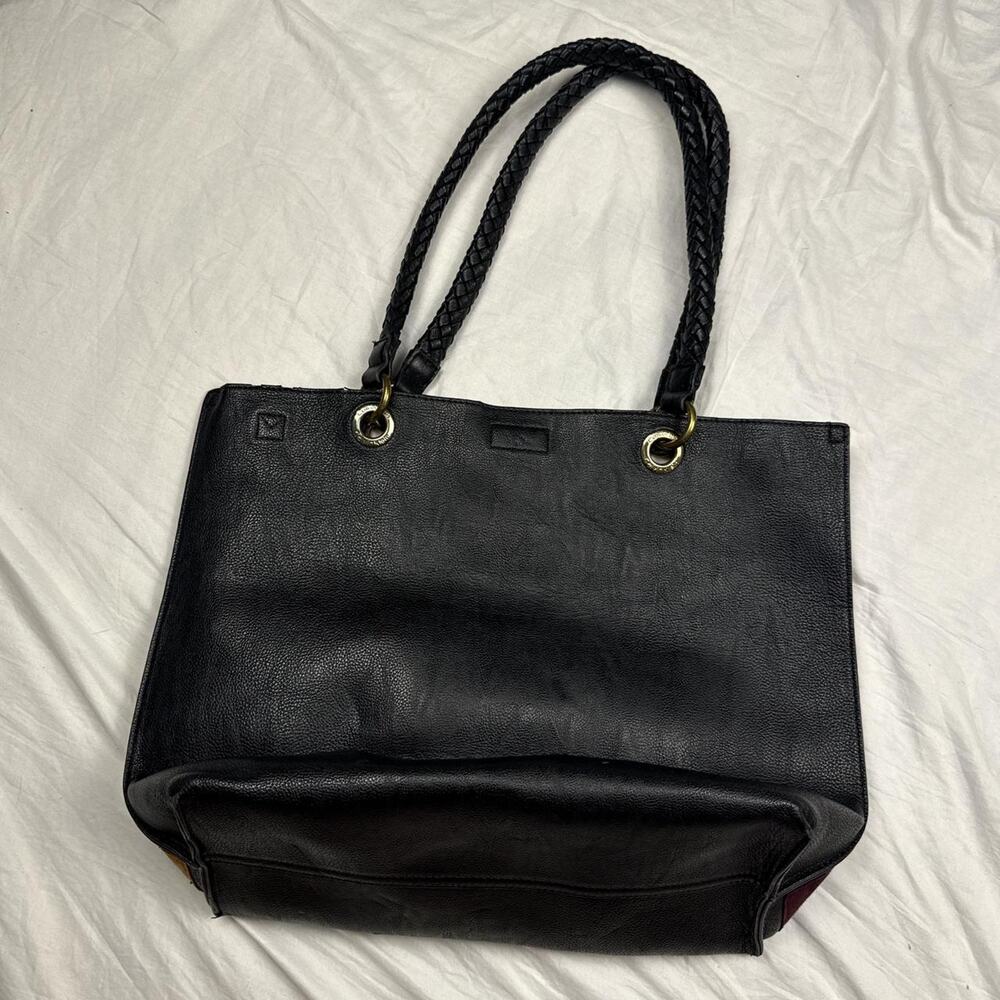 Tan brown geometric print leather tote bag work university class bag - Picture 5 of 8